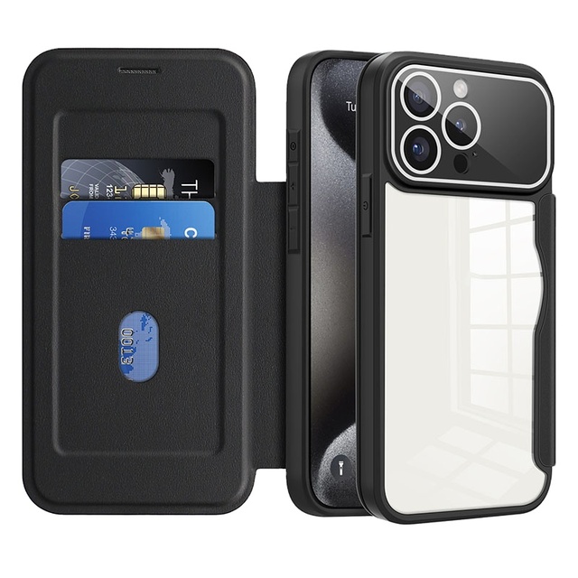 Business Style Flip Card Bag Leather Clear Phone Cover Shockproof All-inclusive Lens Protection Cell Phone Case for Iphone 16 15
