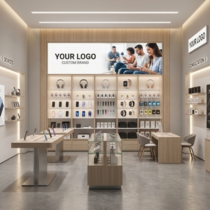 Étagère murale robuste jaune moderne et écologique avec boîte à lumière LED et étagères réglables pour magasin phare de technologie - Product Image 1