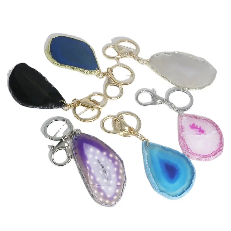 Wholesale hot selling gemstone keychain natural craft stone and crystal agate keychains for personalized and business gift