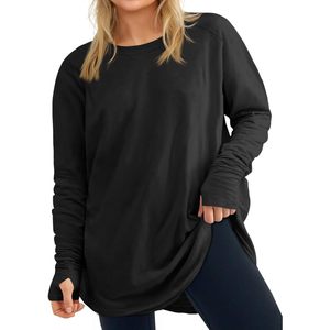 Tunique à manches longues pour femmes, taille plus, col rond, coupe ample, vêtements de détente basiques, tissu jersey - Product Image 1