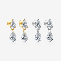 Boucles d'oreilles pendantes FUAMAY en argent 925 plaqué or 18 carats/rhodium, double goutte d'eau en zircon cubique, vente en gros de bijoux
