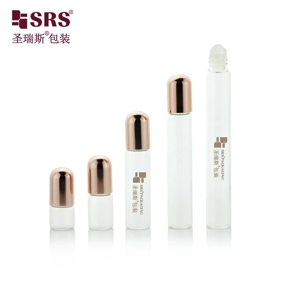 ขายร้อน Slim ม้วนบนขวดน้ําหอมแก้ว 1ml 2ml 3ml 5ml 8ml 10ml ขวดลูกกลิ้งแก้ว Rose Gold อลูมิเนียมหมวก