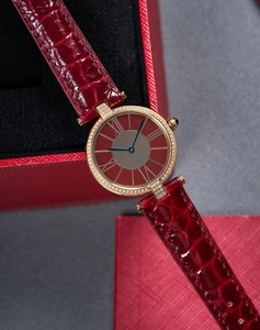 Montre-bracelet vintage pour femme, 30 mm, chiffres romains, bracelet en cuir véritable, montre à quartz, <span class=keywords><strong>double</strong></span> cadran en saphir avec diamants CZ - Product Image 4