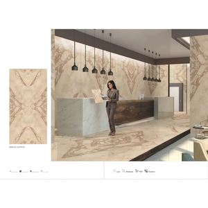 Baldosas de porcelana pulida brillante Vistaar de formato grande 1200x2400mm (4x8 pies) tipo Breccia Capriya para espacios, imitación mármol italiano. - Product Image 1