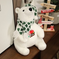 Ours polaire en peluche douce avec détails brodés mignons et écharpe amovible, parfait pour la décoration de Noël, comme cadeau ou jouet décoratif
