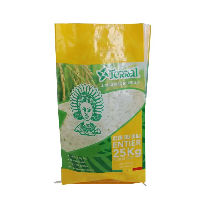 Kantong plastik tenun PP anti lembab, untuk beras & biji-bijian, kantong kemasan makanan penggunaan industri