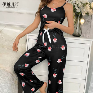 ชุดนอนลำลองลายดอกไม้สไตล์ยุโรปและอเมริกาแบบใหม่ สายเดี่ยวเซ็กซี่ - Product Image 4
