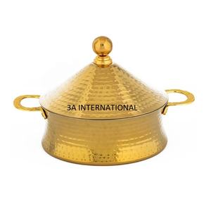 Récipient de stockage alimentaire pour fondue, plat de service pour fondue, en or et argent plaqué, design en relief artisanal - Product Image 5