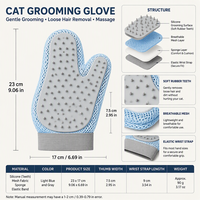 Gant de toilettage pour animaux de compagnie en silicone pour chats et chiens, pour l'élimination des poils lâches et le massage, disponible en versions pour main gauche et droite et en différentes tailles