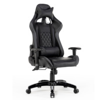 Chaise de bureau inclinable en cuir noir de style racing, chaise de jeu ergonomique de haute qualité avec appui-tête