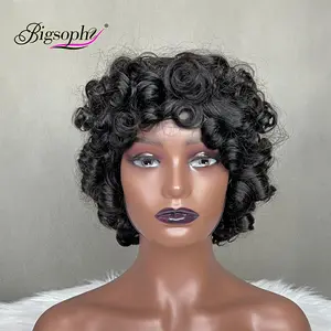 Perruques de cheveux humains avec boucles de printemps, perruques courtes avec coupe Pixie de qualité 15A pour femmes noires