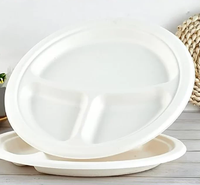 Assiettes jetables biodégradables en canne à sucre à 3 compartiments de 8,86 pouces pour le camping et les fêtes - Vaisselle biodégradable