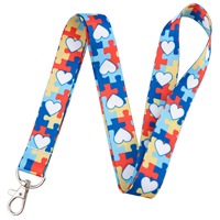 Porte-badge personnalisé avec motif de sensibilisation à l'autisme, cordon tour de cou en polyester motif puzzle, lanières porte-clés