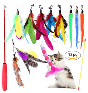बेस्ट सेलिंग कैट टीज़र स्टिक टेलीस्कोपिक बेल फिशिंग रॉड सेट बिल्ली खिलौना सेट 12 पीसी एक सेट - Product Image 1