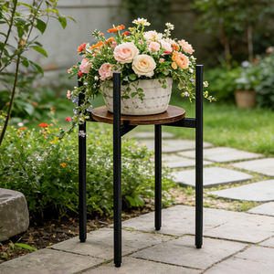 Support de plantes de style mid-century avec plateau <span class=keywords><strong>en</strong></span> <span class=keywords><strong>bois</strong></span> et support <span class=keywords><strong>en</strong></span> métal pour pot de fleurs, idéal pour l'intérieur, la maison, le patio et la présentation - Product Image 3