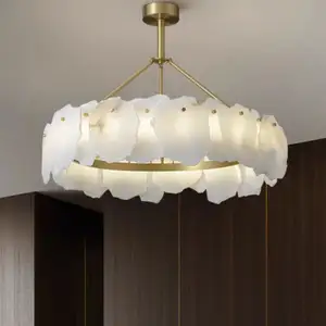 Nordic Spanish Marble Living Room Decorative Copper Chandelier Round Led Ceiling Lamps Modern Design For Bedroom