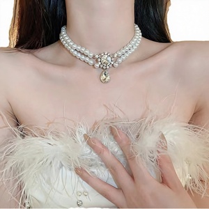 Parure de collier et boucles d'oreilles élégante en perles d'imitation haut de gamme, plaqué argent, style islamique classique, pour fiançailles et mariage, pour femme, transfrontalière - Product Image 2