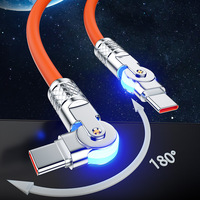 Cable de Datos Gaming de 1 Metro con Doble Curva y Rotación de 180°, Carga Rápida PD Tipo-C a Tipo-C, Compatible con Smartphones de 60W 3A, con LED