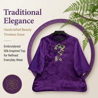Chemisier en soie Xiangyunsha satinée lourde, broderie Luneville faite main, fermetures à grenouillères florales, élégant, style chinois moderne, haut pour femme mature