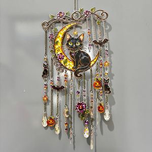 Halloween Black <b>Cat</b> and Ghost Tassel Wind Chime Home Hanging Decoration - Product Image 1