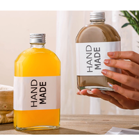 Bouteilles en verre carrées personnalisées pour boissons, jus de fruits, café, haut de gamme, 335 ml, 500 ml, 6 oz, avec bouchon à anneau et marquage à chaud