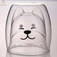 Tasse en verre à double paroi en forme de raton laveur Panda tasse à café au lait résistante aux hautes températures tasse à eau isolée