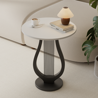 Table d'appoint créative en forme d'harpe, base noire, petite table basse de salon, petite table ronde de chevet style luxe léger