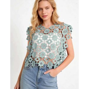 FOXA Chaleco de encaje floral calado para mujer, top corto de verano, prenda exterior - Product Image 2