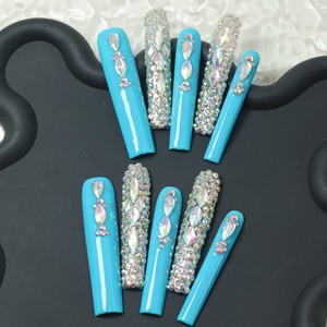 Uñas postizas de lujo de acrílico, largas, color rosa, con cobertura completa, hechas a mano, con pedrería de estrellas, precio de fábrica, venta al por mayor. - Product Image 4