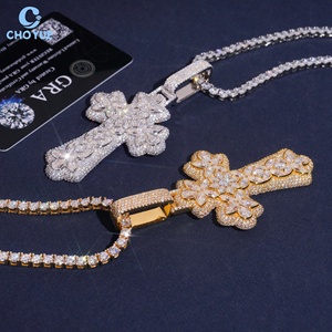 Colgante de Cruz de Moissanita, Plata 925, Chapado en Oro de 18K, Estilo Hiphop, Unisex, con Incrustaciones de Diamantes, Colgante de Cruz Baguette - Product Image 3