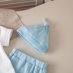 Nouvel ensemble de vêtements pour bébé unisexe en coton respirant à manches courtes, veste, chapeau et pantalon, pour l'été - Product Image 3
