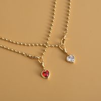 Collier pendentif cœur en or avec chaîne à billes et fermoir mousqueton, breloque cœur rouge transparent, cadeau de bijoux pour elle, femme, Saint-Valentin