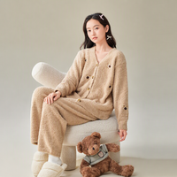 Nouvel ensemble pyjama décontracté en molleton tricoté avec cordon de serrage pour femme 2026 – Doux et chaud, idéal pour l'automne et l'hiver à la maison