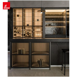 Étagères à vin flottantes en verre avec éclairage LED, en placage de noyer unique, fabrication sur mesure par Alland Manufacturer, style moderne, étagères squelette - Product Image 2