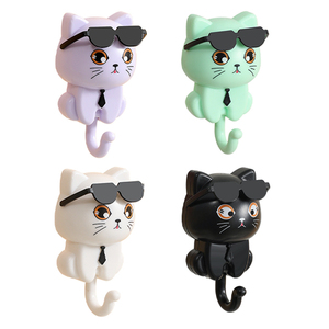 고양이 모양 만화 그라비티 유도 장식용 후크, 열쇠, 우산, 수건 등을 위한 접착식 수납 랙 - Product Image 1