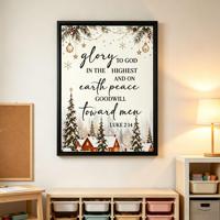 Impression sur toile encadrée « Paix sur Terre » avec cadre en aluminium noir mat, verset biblique de Noël Lévit 2 :14, art mural pour décoration de ferme ou d'église
