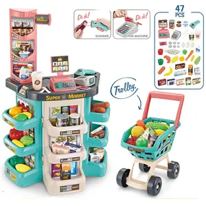 Educational Toys Gifts Kids Pretend Play Grocery Store Shopping Cart Set Big Kitchen Set Super Market Games For Kids