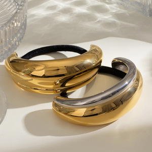 ที่คาดผมสแตนเลสทรงพระจันทร์เสี้ยวสองชั้น สีทองดำ เครื่องประดับศีรษะแบบลำลอง - Product Image 3