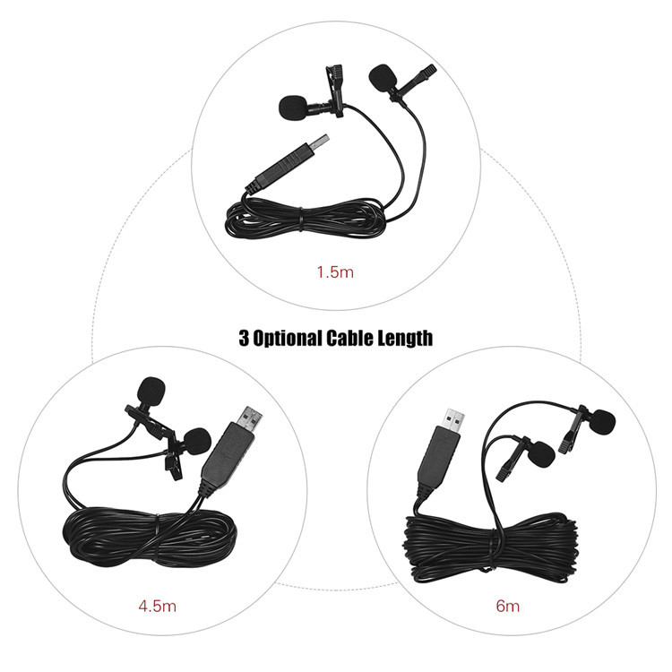 Micrófono de solapa Lavalier con doble cabezal USB micrófono para ordenador omnidireccional con Clip para grabación de vídeo Windows Mac