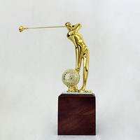 Trophées de golf en cristal vierge du fabricant, récompenses sportives en métal pour golfeurs avec base en bois