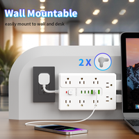 Multiprise murale VINISEM avec prise US, 16 prises CA, 3 ports USB Type-C, 10A, protection contre les surtensions, usage industriel et hospitalier