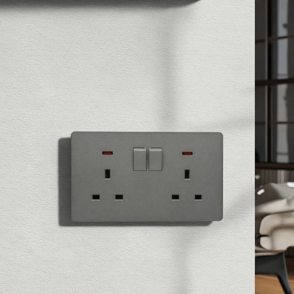 VNX Grey Color Box Electric Wall Socket 250V 13A Safe Copper ABS High Quality UK Standard Double Switched Double Socket Outlet