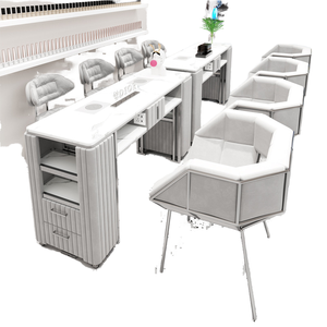 Ensemble <span class=keywords><strong>de</strong></span> table <span class=keywords><strong>de</strong></span> manucure et <span class=keywords><strong>de</strong></span> chaise <span class=keywords><strong>de</strong></span> nail art Zhongmin Yunshang, style crème moderne, acier inoxydable, aspirateur interne, prise électrique - Product Image 1