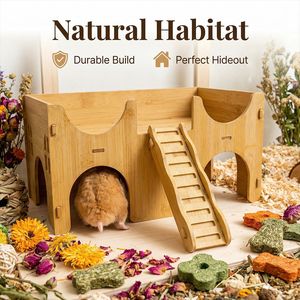 Villa en bambou à deux étages pour hamster, habitat naturel, construction durable, nid parfait - Product Image 1