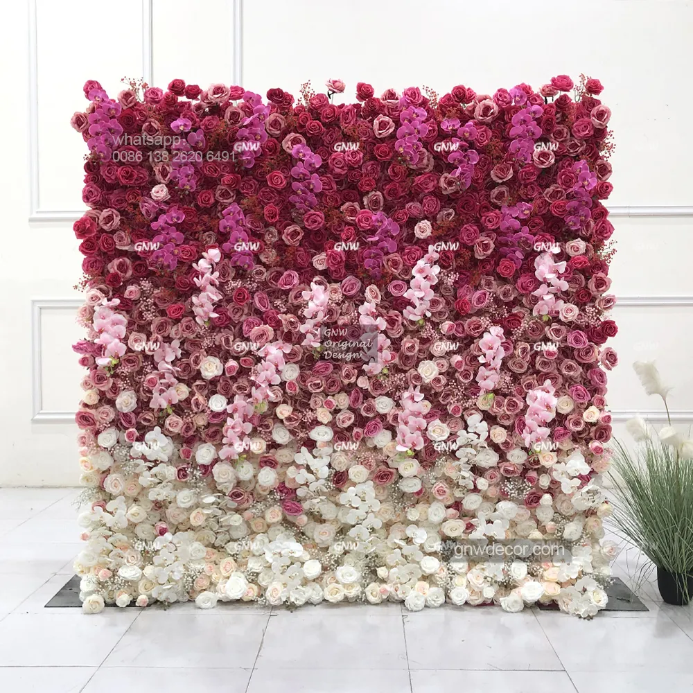GNW Venta caliente decorativo 5D Rosa flor artificial Panel de pared telón de fondo flores de pared artificiales con el mejor precio