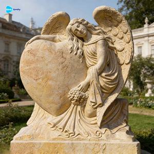 ヨーロッパ産の白い大理石の泣き天使像の墓石、墓碑、墓地用記念碑 - Product Image 4
