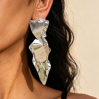 Bijoux de mode OEM/ODM, boucles d'oreilles pendantes en métal ondulé irrégulier, accessoires abstraits pour femmes, boucles d'oreilles pendantes dorées à la mode