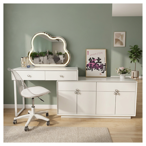 Modern Makeup <b>Vanity</b> <b>Table</b> with Lighted <b>Mirror</b> White Storage Desk for Bedroom Furniture - Product Image 2