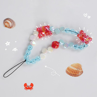 Colgante para Teléfono con Cuentas de Perlas Electrochapadas Personalizadas, Correa Brillante con Cuentas Agrietadas, Decoración de Cangrejo y Unicornio, Bonito Colgante Oceánico, Cadena para Teléfono Móvil