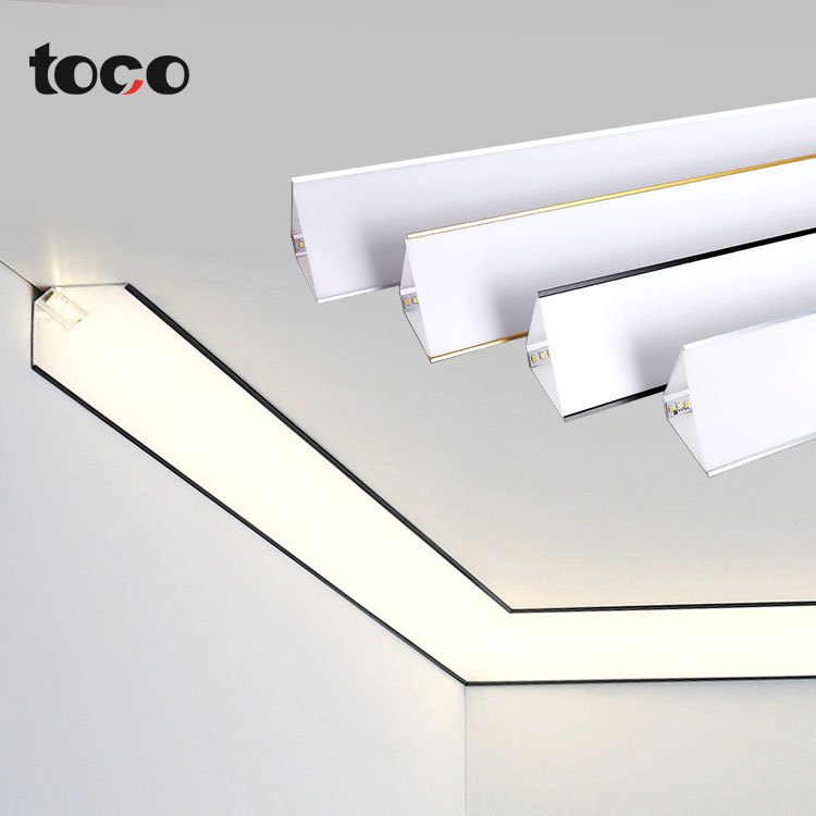 Aluminium LED Profile Light Anodized Surface with Luminous Top Corner Line Lamp for Free Slotted Install in Living Room Ceilings
